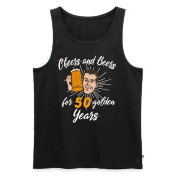 Cheers and Beer for 50 golden Years - Männer Premium Bio Tank Top - Schwarz - Vorne - AI Model Male 178 light (178cm)