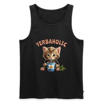 Yerba Mate Cat Yerbaholic - Men's Premium Organic Tank Top - black - Front - AI Model Male 178 light (178cm)