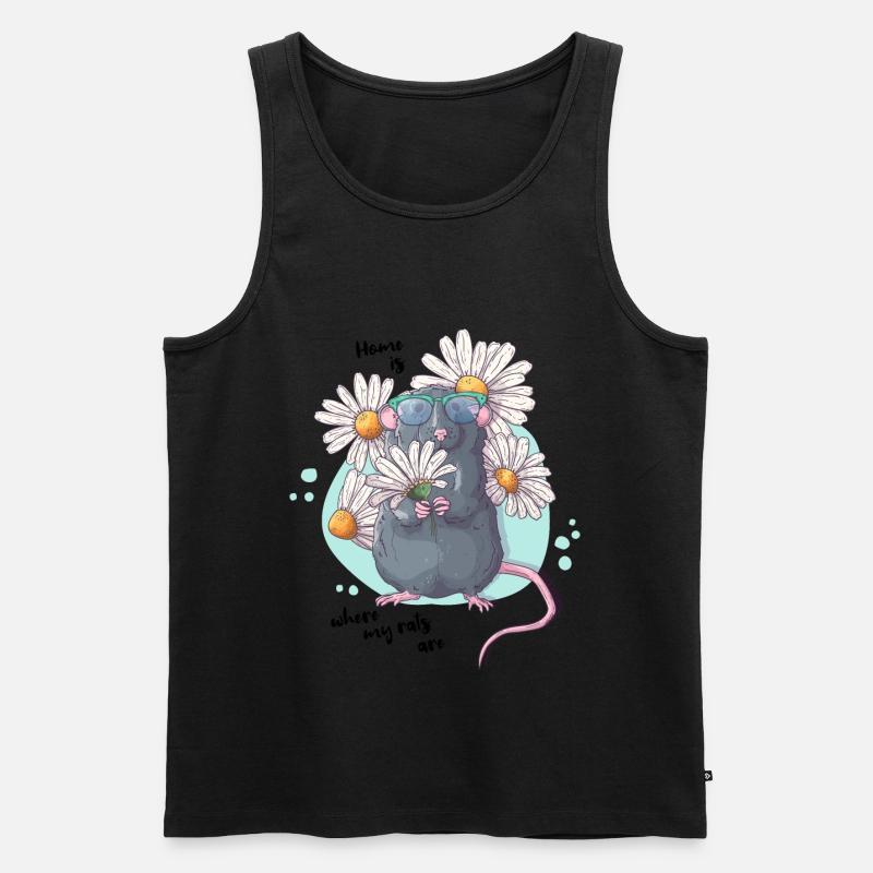 Süße Ratte mit Blümchen | Lustiger Spruch - Männer Premium Bio Tank Top - Schwarz