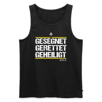 Jesus Rettet Gesegnet Gerettet Geheiligt Christus - Männer Premium Bio Tank Top - Schwarz - Vorne - AI Model Male 178 light (178cm)