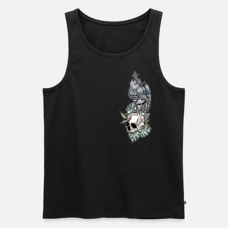 Eule auf Schädel // Illustration - Männer Premium Bio Tank Top - Schwarz