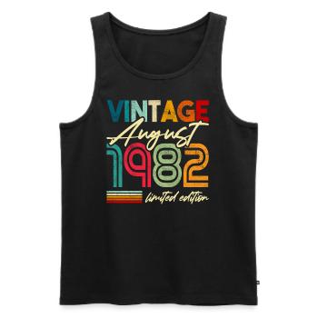Rétro Vintage né 1982 Anniversaire août 1982 - Débardeur bio Premium Homme - noir - Devant - Michal (187cm)