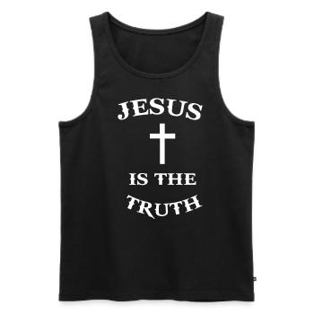 Croix Jésus Religion Christianisme Dicton chrétien - Débardeur bio Premium Homme - noir - Devant - AI Model Male 178 light (178cm)