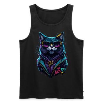 Cyber cool Cat - Männer Premium Bio Tank Top - Schwarz - Vorne - AI Model Male 178 light (178cm)