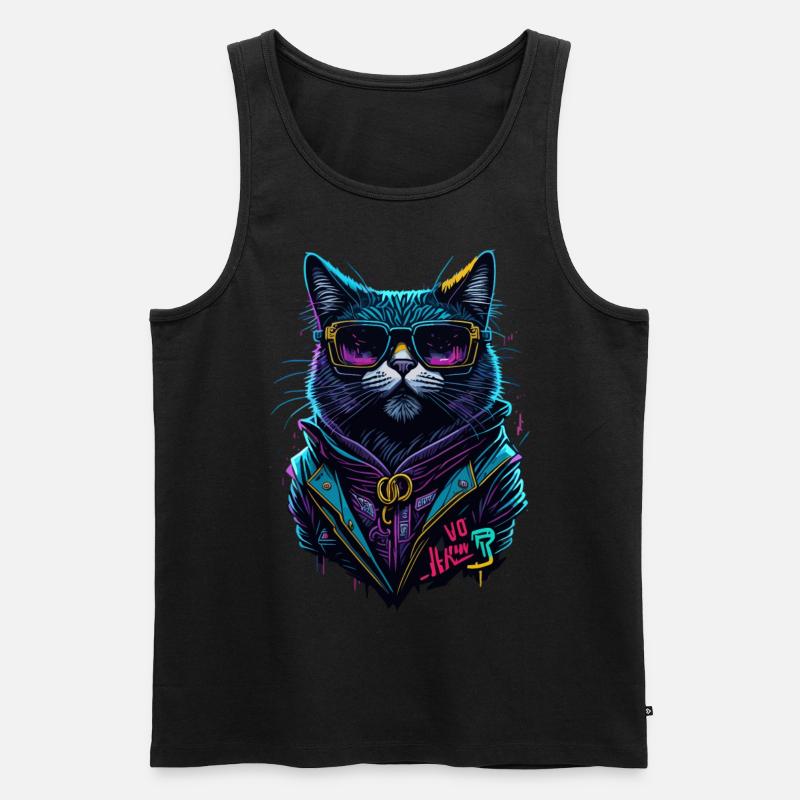 Cyber cool Cat - Männer Premium Bio Tank Top - Schwarz