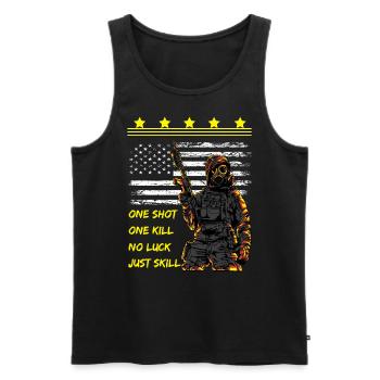 One Shot. One Kill. No Luck. Just Skil. - Männer Premium Bio Tank Top - Schwarz - Vorne - AI Model Male 178 light (178cm)