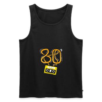 Tenue de soirée cassette vintage rétro années 80 - Débardeur bio Premium Homme - noir - Devant - AI Model Male 178 light (178cm)