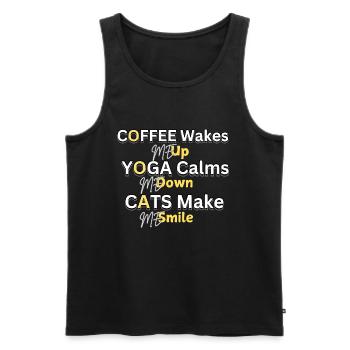 coffee yoga and cats make my day - Men's Premium Organic Tank Top - black - Front - Michal (187cm)