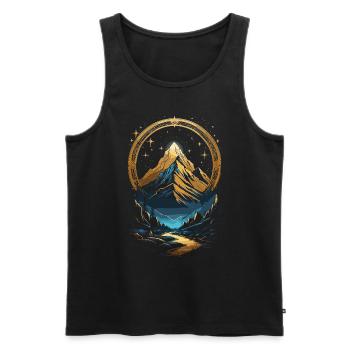 Golden Mountain Landscape with Celestial Frame - Men's Premium Organic Tank Top - black - Front - Michal (187cm)