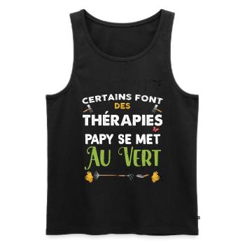 Papy thérapie au vert Idée Cadeau Homme jardinage - Débardeur bio Premium Homme - noir - Devant - Michal (187cm)