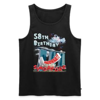 FÊTE NATIONALE DE SINGAPOUR, 58E ANNIVERSAIRE - Débardeur bio Premium Homme - noir - Devant - AI Model Male 178 light (178cm)