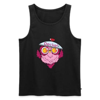 Eule im Pärchenlook mit Deckel ohne Topf - Männer Premium Bio Tank Top - Schwarz - Vorne - AI Model Male 178 light (178cm)