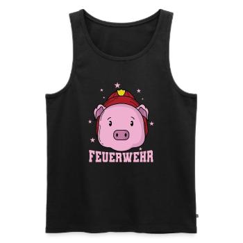 Feuerwehr Schwein mit Feuerwehrhelm - Männer Premium Bio Tank Top - Schwarz - Vorne - Michal (187cm)