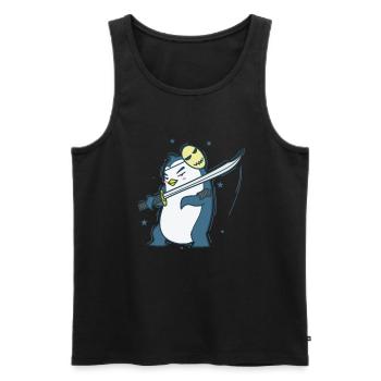 Pingouin avec masque et épée Antarctique - Débardeur bio Premium Homme - noir - Devant - Michal (187cm)