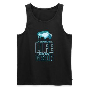 Tout ce que je sais sur la vie, je l'ai appris de mon bison - Débardeur bio Premium Homme - noir - Devant - Michal (187cm)