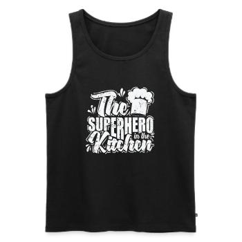 The Superhero in the Kitchen - Men's Premium Organic Tank Top - black - Front - AI Model Male 178 light (178cm)