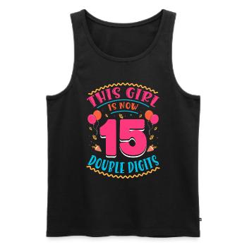 Cette fille a maintenant 15 | Thème Cupcake - Débardeur bio Premium Homme - noir - Devant - Michal (187cm)