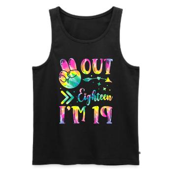Peace Out Eighteen I'm 19 | Tie Dye Themed - Männer Premium Bio Tank Top - Schwarz - Vorne - AI Model Male 178 light (178cm)