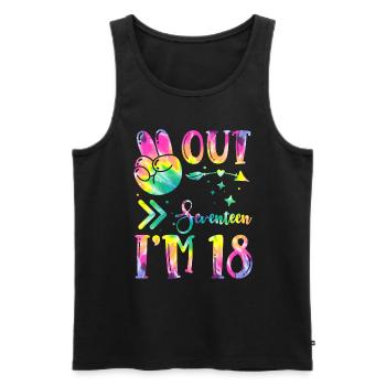 Peace Out Seventeen I'm 18 | Tie Dye Themed - Männer Premium Bio Tank Top - Schwarz - Vorne - AI Model Male 178 light (178cm)