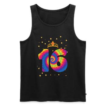 16th birthday Krone | Tie Dye Themed Birthday - Men's Premium Organic Tank Top - black - Front - Michal (187cm)