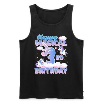 Joyeux 3ème anniversaire magique Licorne Poney - Débardeur bio Premium Homme - noir - Devant - AI Model Male 178 light (178cm)