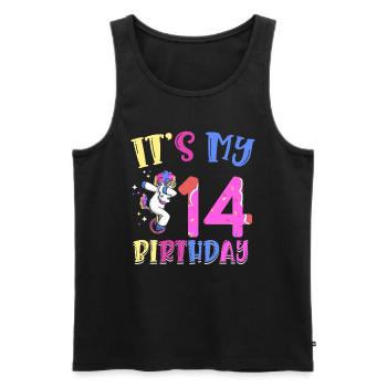 Es Ist Mein 14. Geburtstag Tupfende Einhorn Pony - Männer Premium Bio Tank Top - Schwarz - Vorne - Michal (187cm)