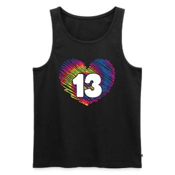 13th Birthday Heart Tie Dye | Tie Dye Themed - Men's Premium Organic Tank Top - black - Front - AI Model Male 178 light (178cm)