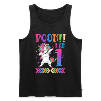 Boom!! I Am 1, Colorful Funny Unicorn 1. - Men's Premium Organic Tank Top - black - Front - Michal (187cm)