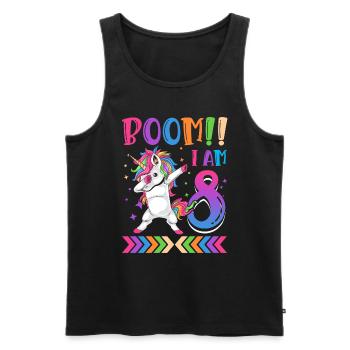 Boom!! Ich Bin 8, Buntes Lustiges Einhorn 8. - Männer Premium Bio Tank Top - Schwarz - Vorne - AI Model Male 178 light (178cm)