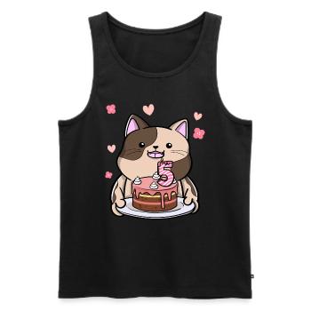 Le chat potelé garde un gâteau d’anniversaire 5. - Débardeur bio Premium Homme - noir - Devant - Michal (187cm)