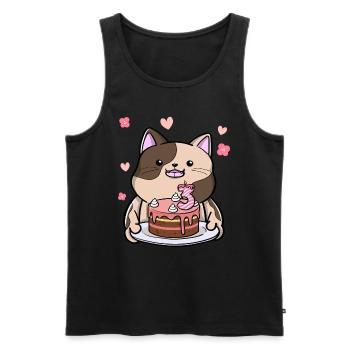 Le chat potelé tient un gâteau d’anniversaire 3. - Débardeur bio Premium Homme - noir - Devant - Michal (187cm)