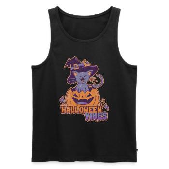 Halloween Vibes Pumpkin Cat In Witch Hat - Men's Premium Organic Tank Top - black - Front - AI Model Male 178 light (178cm)