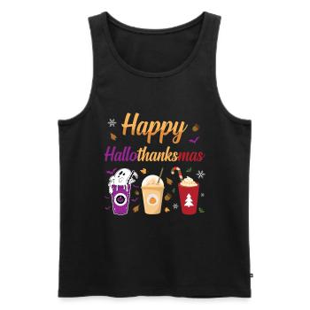 Happy Hallothanksmas Halloween Thanksgiving - Men's Premium Organic Tank Top - black - Front - AI Model Male 178 light (178cm)