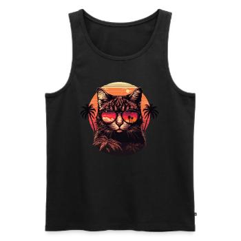 80s Style Cat illustration - Men's Premium Organic Tank Top - black - Front - AI Model Male 178 light (178cm)
