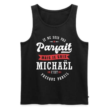 Michaël Parfait Cadeau prenom michael - Débardeur bio Premium Homme - noir - Devant - AI Model Male 178 light (178cm)