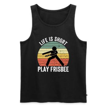 Life Is Short Play Frisbee - Frisbeedesign - Men's Premium Organic Tank Top - black - Front - AI Model Male 178 light (178cm)