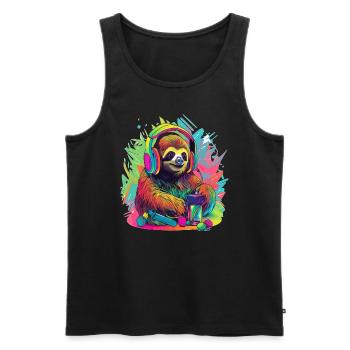 Musikliebhaber Faultier Techno Music Festival EDM - Männer Premium Bio Tank Top - Schwarz - Vorne - Michal (187cm)