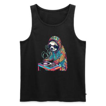 Techno Party Faultier Musikfestival - Männer Premium Bio Tank Top - Schwarz - Vorne - AI Model Male 178 light (178cm)