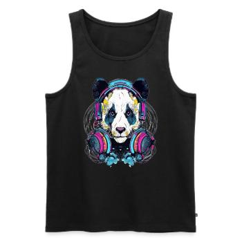 Techno Panda Dj Music Lover EDM Festival - Männer Premium Bio Tank Top - Schwarz - Vorne - AI Model Male 178 light (178cm)