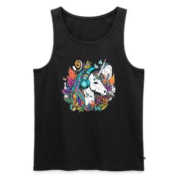 Sommerfest Techno Musik Einhorn DJ - Männer Premium Bio Tank Top - Schwarz - Vorne - AI Model Male 178 light (178cm)