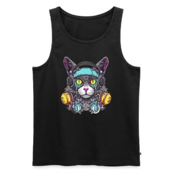 Festival de musique Rave Cat Electronic Party - Débardeur bio Premium Homme - noir - Devant - AI Model Male 178 light (178cm)