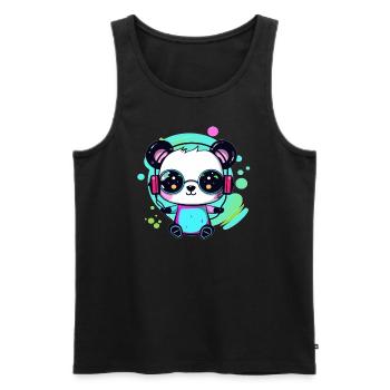 Lustiges Techno Panda Dj Musikliebhaber Festivl - Männer Premium Bio Tank Top - Schwarz - Vorne - AI Model Male 178 light (178cm)