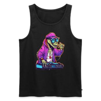 Techno, Cyberpunk, Dinosaurs, EDM, Music, Rave - Men's Premium Organic Tank Top - black - Front - AI Model Male 178 light (178cm)
