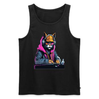 Techno DJ Cat Cyberpunk Music Rave - Men's Premium Organic Tank Top - black - Front - Michal (187cm)
