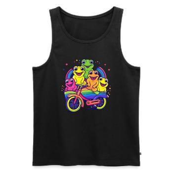 Funny Rainbow Frog Bicyclist Rave - Men's Premium Organic Tank Top - black - Front - AI Model Male 178 light (178cm)