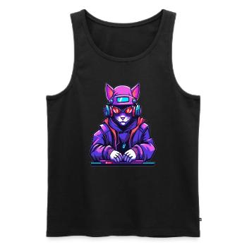 Mélomane Cyberpunk DJ Cat Raver - Débardeur bio Premium Homme - noir - Devant - Michal (187cm)