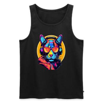 Party Cat Music Lover Techno Raver - Men's Premium Organic Tank Top - black - Front - Michal (187cm)