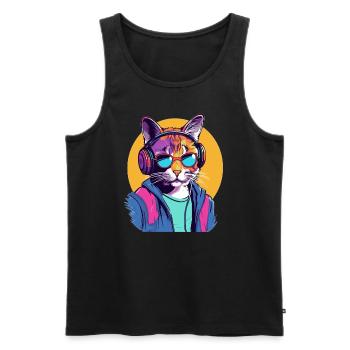 Sommer EDM Party Cat Techno Dj - Männer Premium Bio Tank Top - Schwarz - Vorne - Michal (187cm)