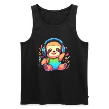 Cute Rave Sloth DJ Techno Festival Raver - Débardeur bio Premium Homme - noir - Devant - Michal (187cm)