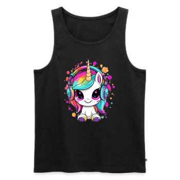 Cute Unicorn DJ EDM Festival Raver - Men's Premium Organic Tank Top - black - Front - Michal (187cm)
